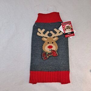 Simply Dog Christmas Sweater Size S Reindeer Gray Multi